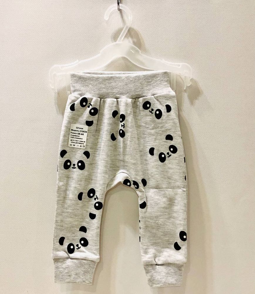 Детские трикотажные штанишки Панда серый меланж, 68, Интерлок