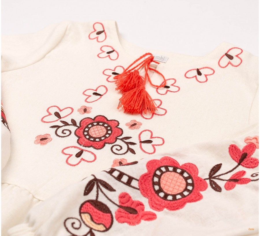 Детское Льняное платье Українка вышиванка молочное, 116, Лен