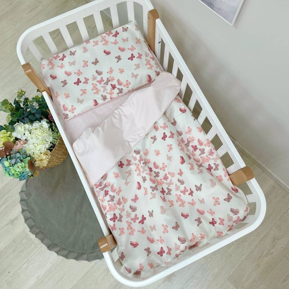 Сменный постельный комплект в кроватку для новорожденных Нежные Бабочки фото, цена, описание