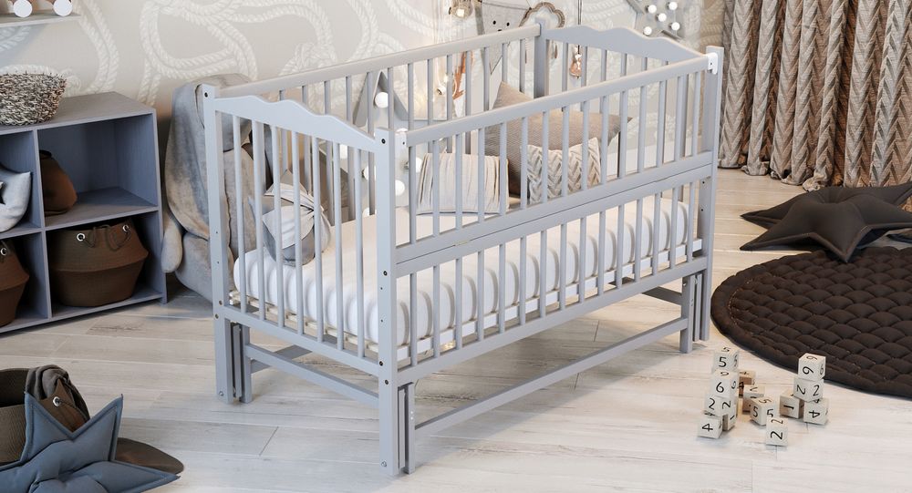 Ліжечко для новонародженого з маятником сірого кольору