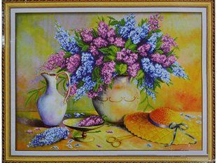 Набори для вишивання хрестом з малюнком на канві 73х59 Still life with lilac