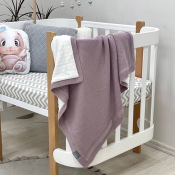 Двосторонній теплий в'язаний плед для малюків та новонароджених у ліжечко або коляску ліла