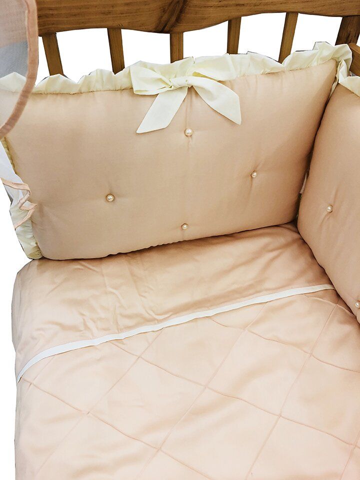 Сатиновый комплект ЖЕМЧУЖИНА Элит с подушечками в детскую кроватку, с балдахином