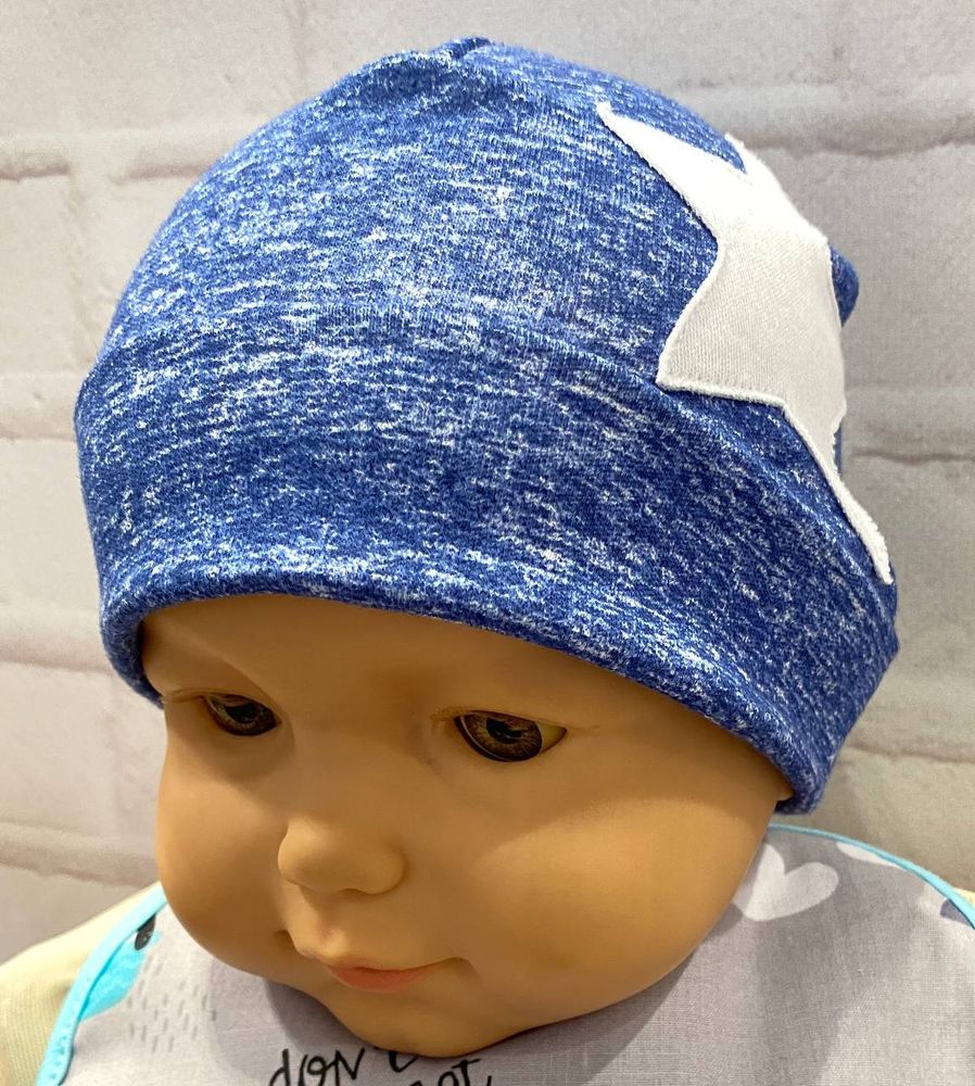 Детская шапочка Звездочка джинс для новорожденных, обхват головы 40 см, Трикотаж, Шапка
