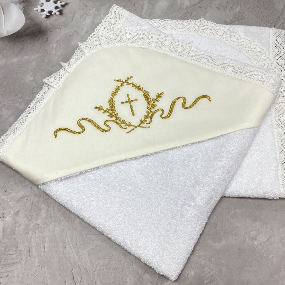 Дитяча махрова крижма куточок на хрещення Grace 95х95 см gold