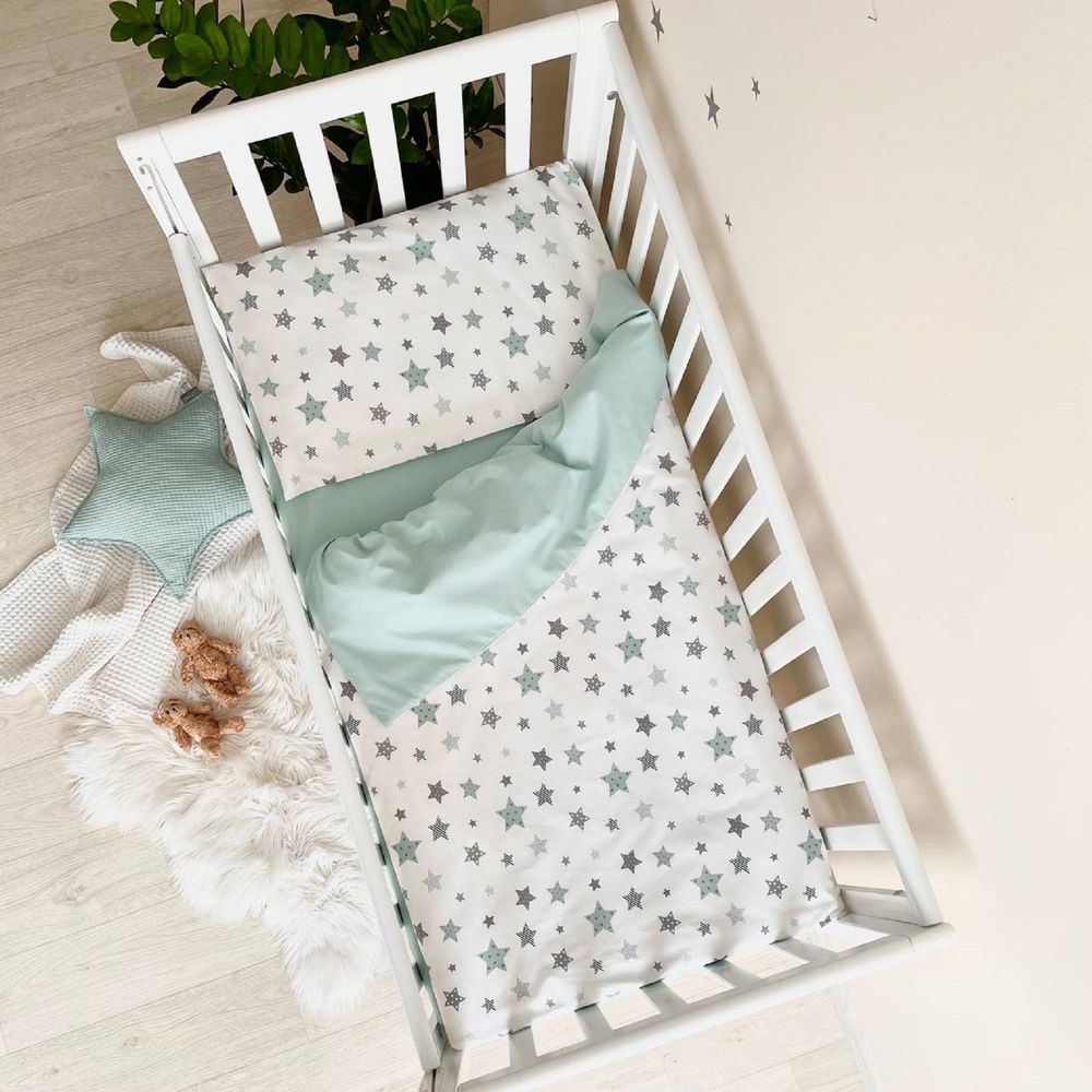 Сменный постельный комплект в кроватку для новорожденных Звезда мята