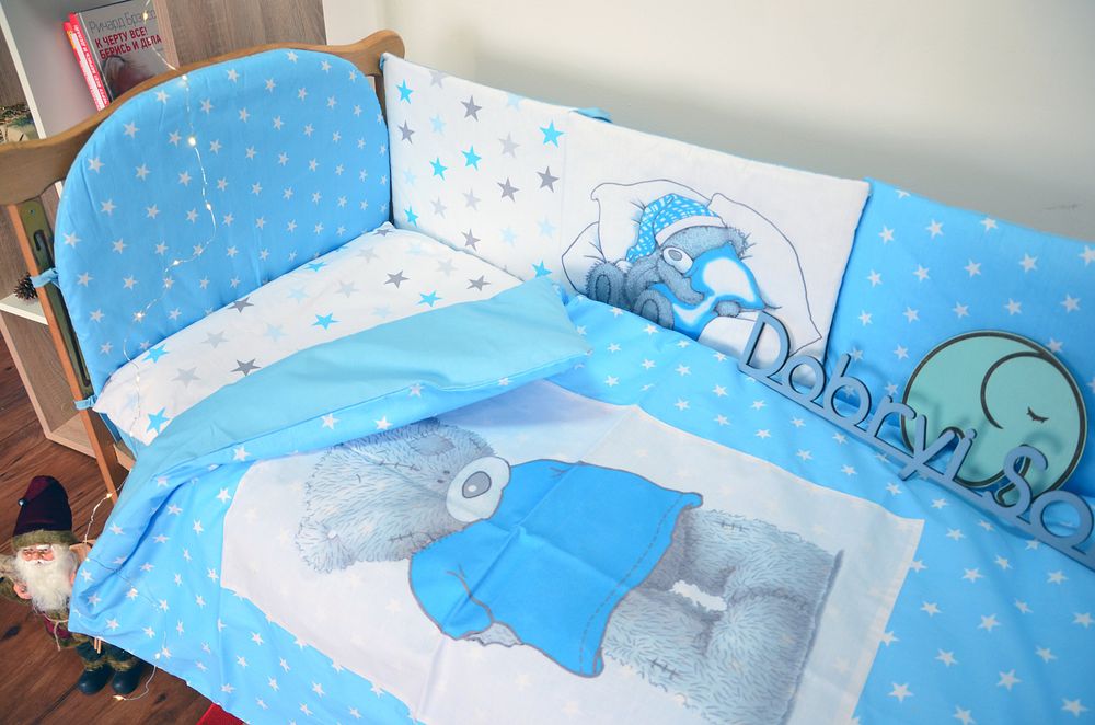 Комплект в ліжечко для новонародженого Теддік блакитний, без балдахіна
