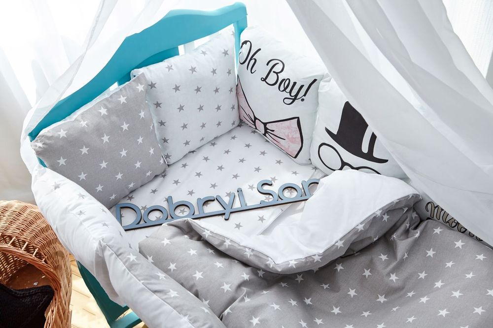 Детский спальный набор в кроватку для новорожденного Джентельмен 12 подушек, без балдахина