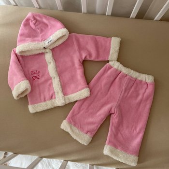 Велюровий теплий костюм Рожевий Ведмедик на махрі купити для немовлят