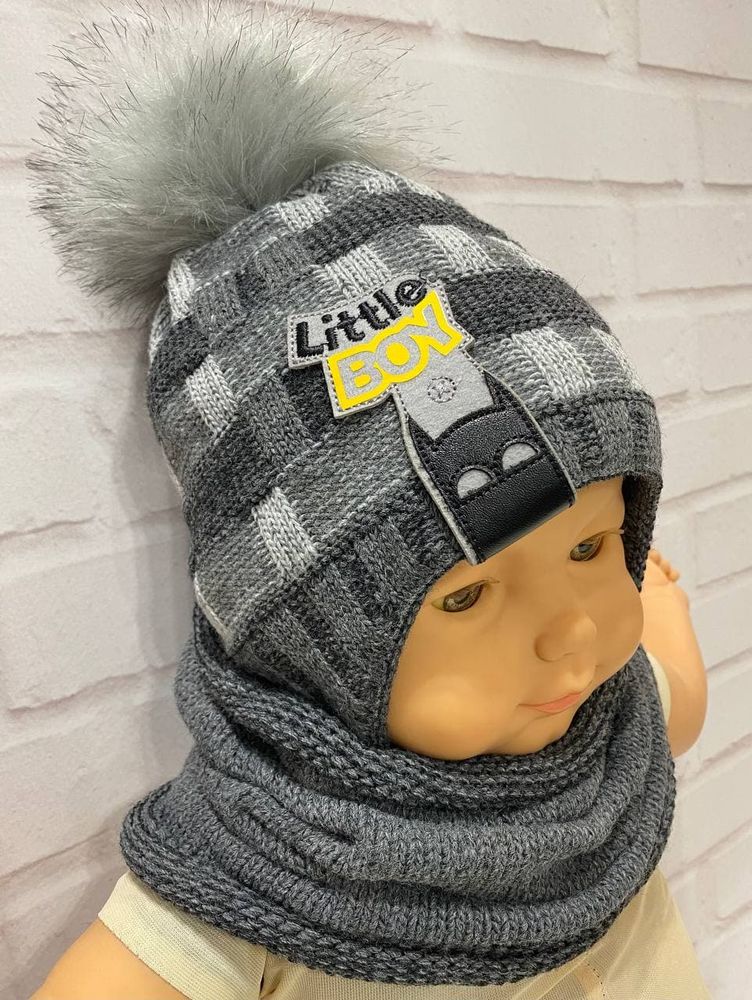 Детская вязанная шапка + шарф Little Boy-2 на термоутеплителе