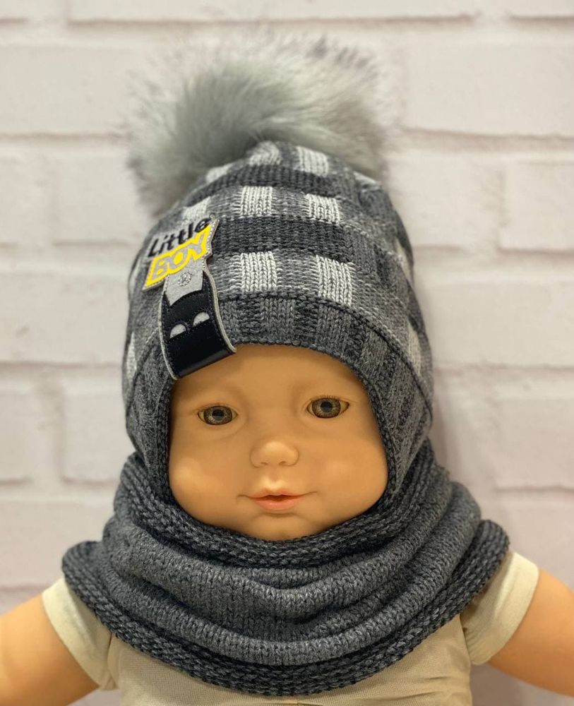 Дитяча в'язана шапка + шарф Little Boy-2 на термоутеплювачі