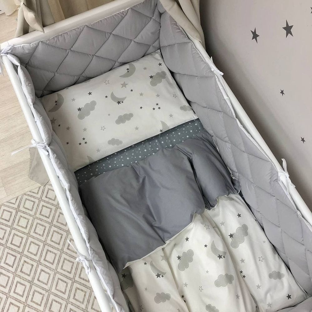 Спальный комплект с бортиками для новорожденного Moon Gray, без балдахина