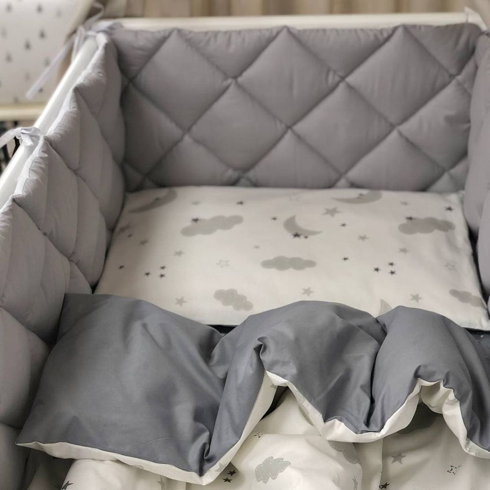 Спальний комплект із бортиками для новонародженого Moon Gray, без балдахіна