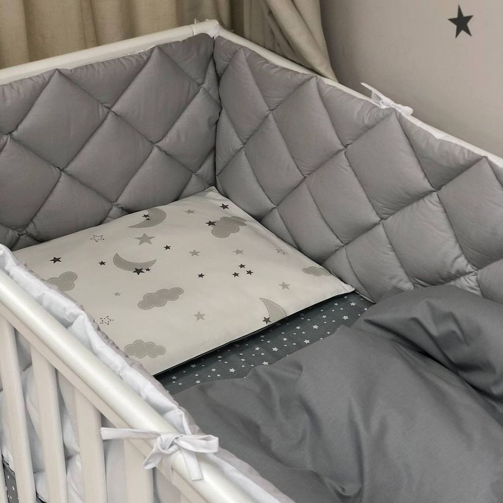 Спальный комплект с бортиками для новорожденного Moon Gray, без балдахина