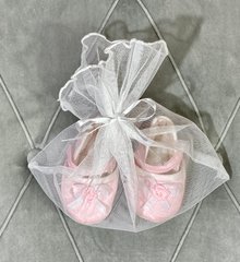 Нарядные пинетки-туфельки Первые шажочки с атласной розой, Молочный, Длина стопы 10 см, Текстиль