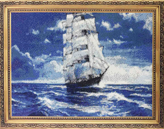 Картина стразами за номерами Корабель та вітрила з підрамником розмір 50х65