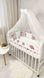 Спальный комплект в кроватку для новорожденных с балдахином и бортиками Вязка Пике Роза