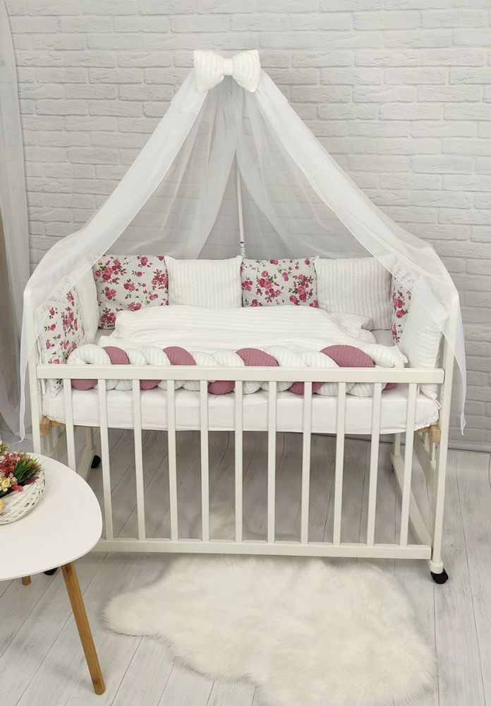 Спальний комплект в ліжечко В'язка Піке Троянда, с балдахіном