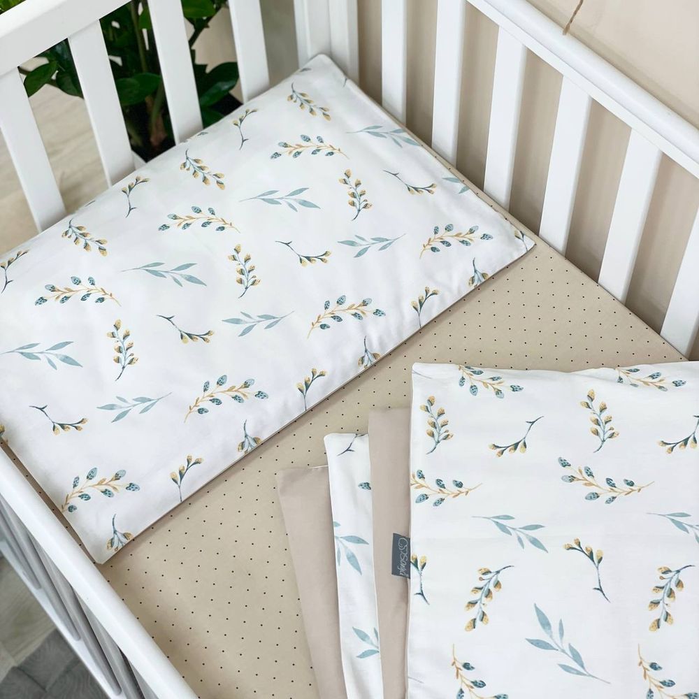 Сменный постельный комплект в кроватку для новорожденных Веточки фото, цена, описание