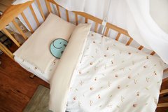 Сменный постельный комплект в кроватку Ягодки лен + сатин фото, цена, описание