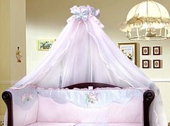 Балдахін на дитяче ліжечко СВІТАНОК сіточка + рожева оборка