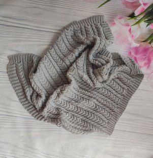 В'язаний плед для новонароджених Коса сіра, 80х80 см, Вязка