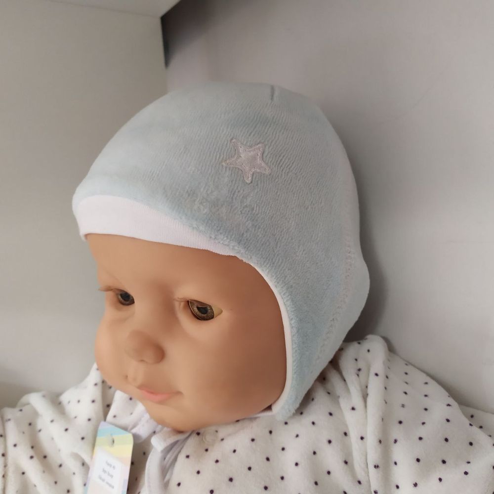 Велюровая шапка для малышей на подкладке Звездочка голуба, обхват головы 40 см, Велюр, Шапка