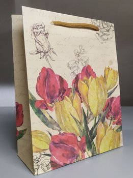 Паперовий подарунковий пакет з ручками 18х23х8 Тюльпани