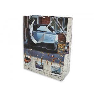 Пакет подарочный 33х27х11 Спорткар голубой