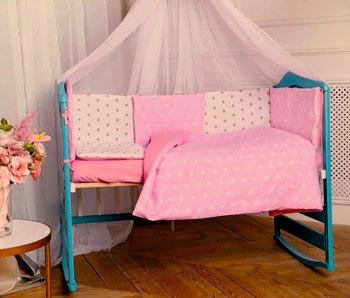 Постельный комплект в кроватку для девочки Звезды розовая пудра, без балдахина