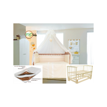Комплект мебели ВОСТОРГ кроватка - маятник + матрас супер люкс + постельное + держатель