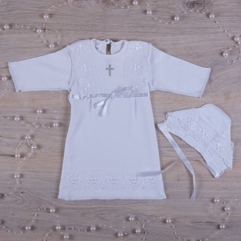 Хрестильна сорочка біла Христина-2 + шапочка з довгими рукавами для дівчинки