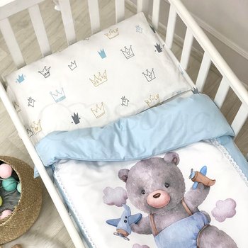 Змінний комплект постільної білизни у ліжечко для новонароджених Мішутка з іграшками (підковдра, наволочка, простирадло)