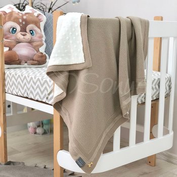 Двосторонній теплий в'язаний плед для малюків та новонароджених у ліжечко або коляску кавовий
