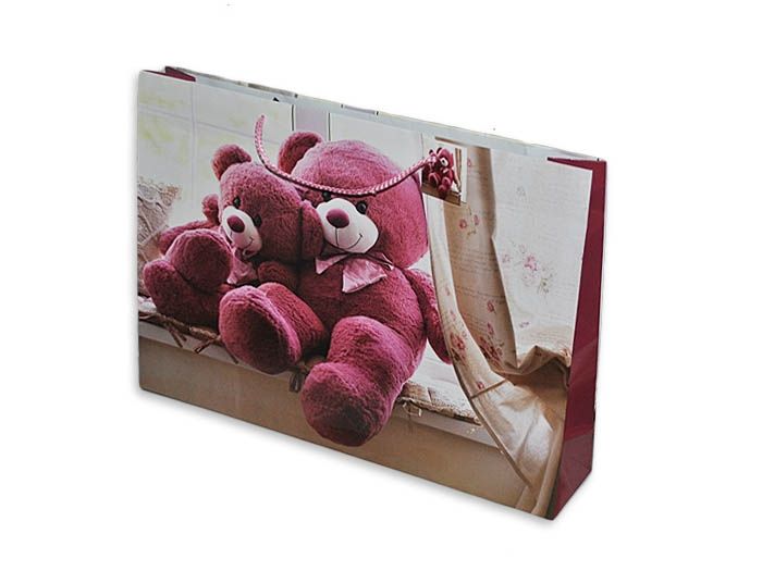 Великі глянцеві паперові пакети з ручками 44х32х10 Рожевий Ведмедик