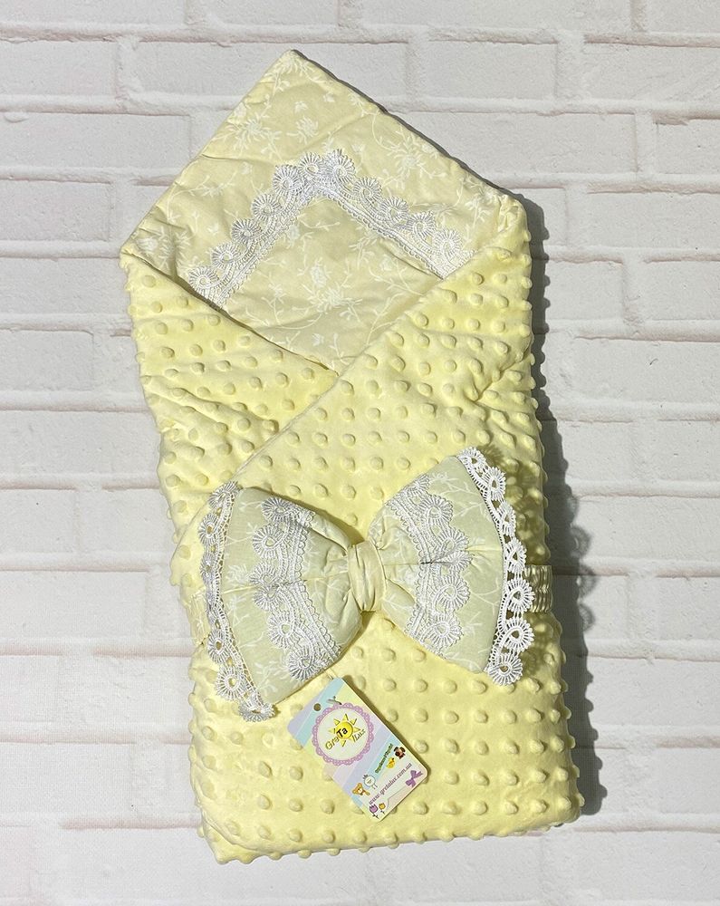 Конверт - плед на выписку Жемчужинка для новорожденных светло-желтый фото