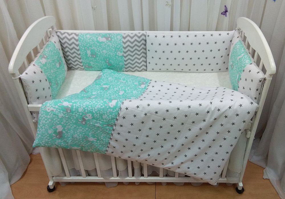 Спальный комплект в кроватку КРОЛИКИ для новорожденных малышей