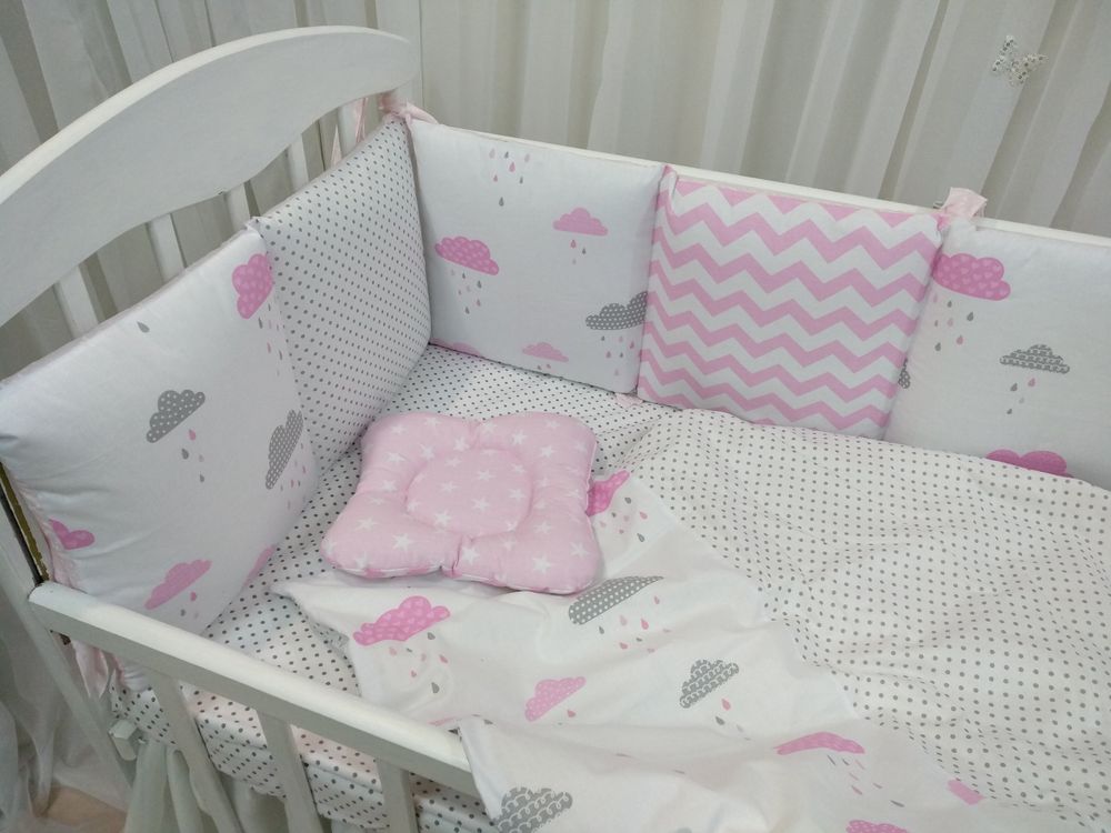 Купить комплект в кроватку Ekobaby Тучка + плюш вставки в кроватку для новорожденных