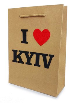 Бумажный подарочный пакет крафт 20х15х6 Я люблю Киев