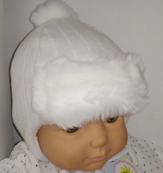 Дитяча тепла зимова шапочка для малюків та новонароджених ПУШОК молочна