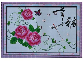 Набори для вишивання хрестом з малюнком на канві 70х31 Clock of roses clock