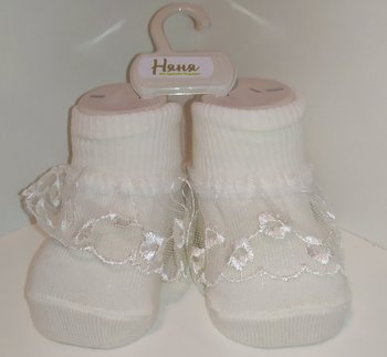 Шкарпетки СВЯТО з ніжним гіпюром молочні, 0-6 місяців, Трикотаж