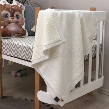 Двосторонній теплий в'язаний плед для малюків та новонароджених у ліжечко або коляску білий