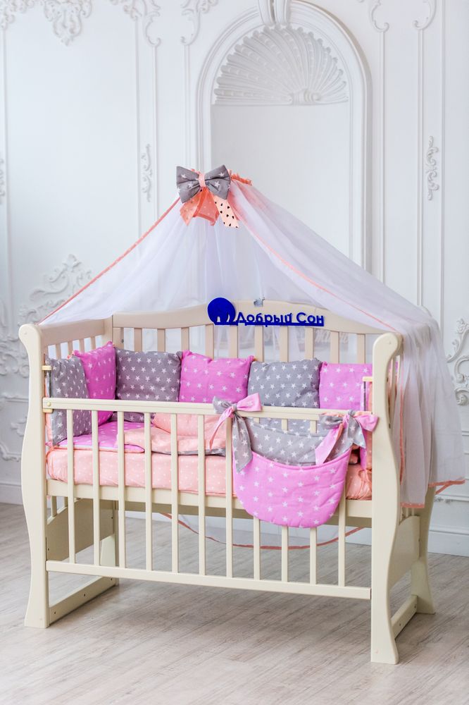 Спальный комплект в детскую 60х120см кроватку 12 подушечек, без балдахина