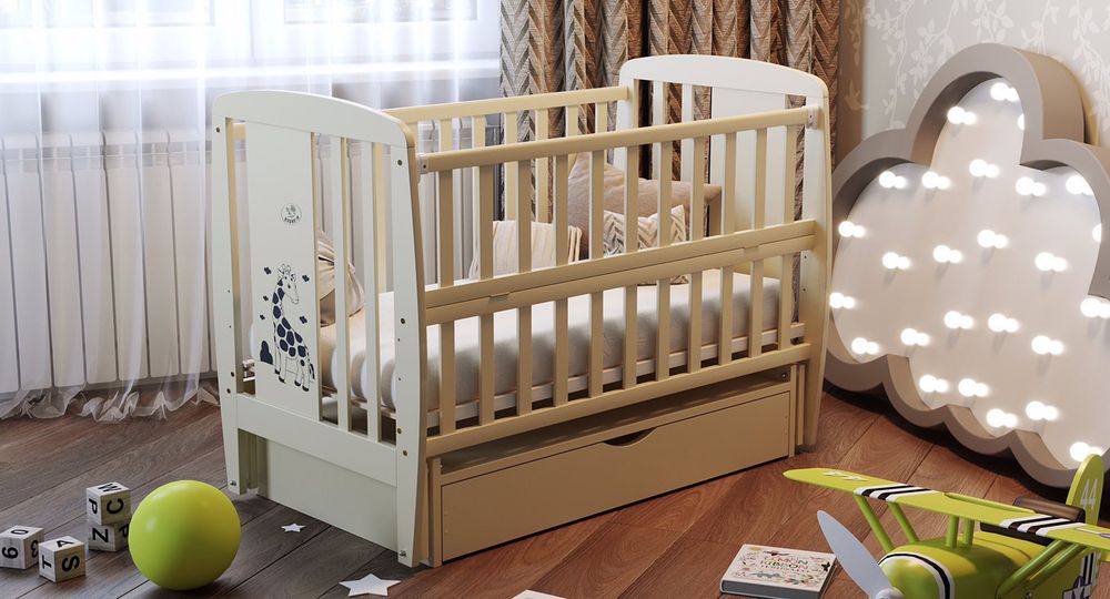 Дитяче ліжечко для новонароджених з маятником та ящиком Giraffe слонова кістка