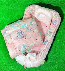 Фото Подарочный набор Пони розовый - кокон гнездышко, плед, подушка