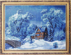 Картина стразами за номерами Зимовий будинок з підрамником розмір 50х65