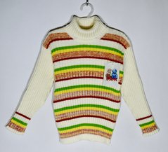 Дитячий светр з шийкою Смужка меланж, Молочний, 110, В'язане полотно