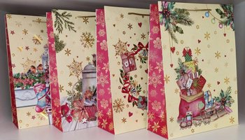 Картонний новорічний подарунковий пакет 23х18х8 см Новорічна Ваніль
