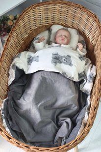 Велюровий комплект в коляску Ведмежата графіт для новонароджених